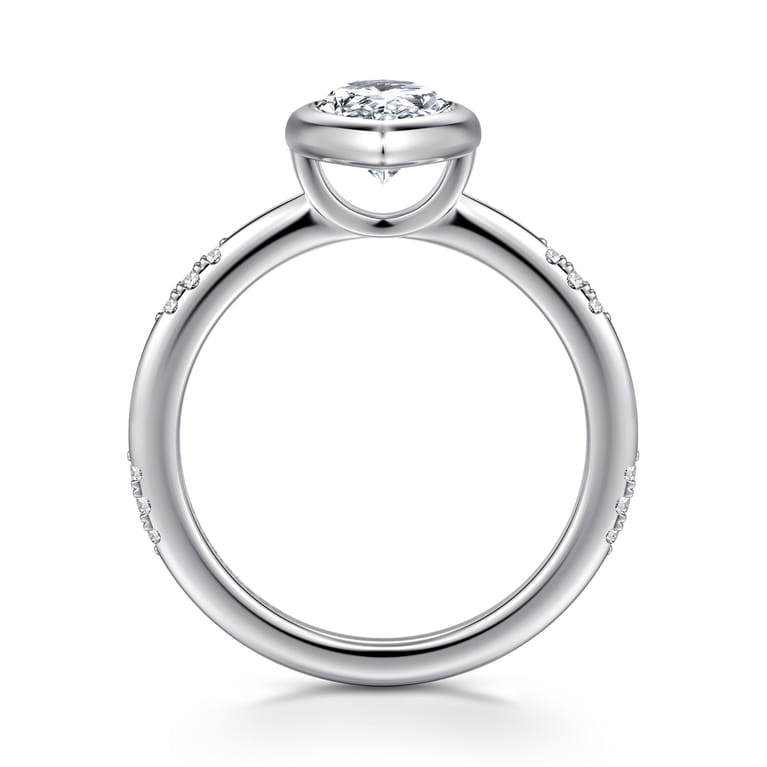Aspen - 14K White Gold Bezel Set Pear Shape Diamond Engagement Ring - 0.09 ct - Shot 2