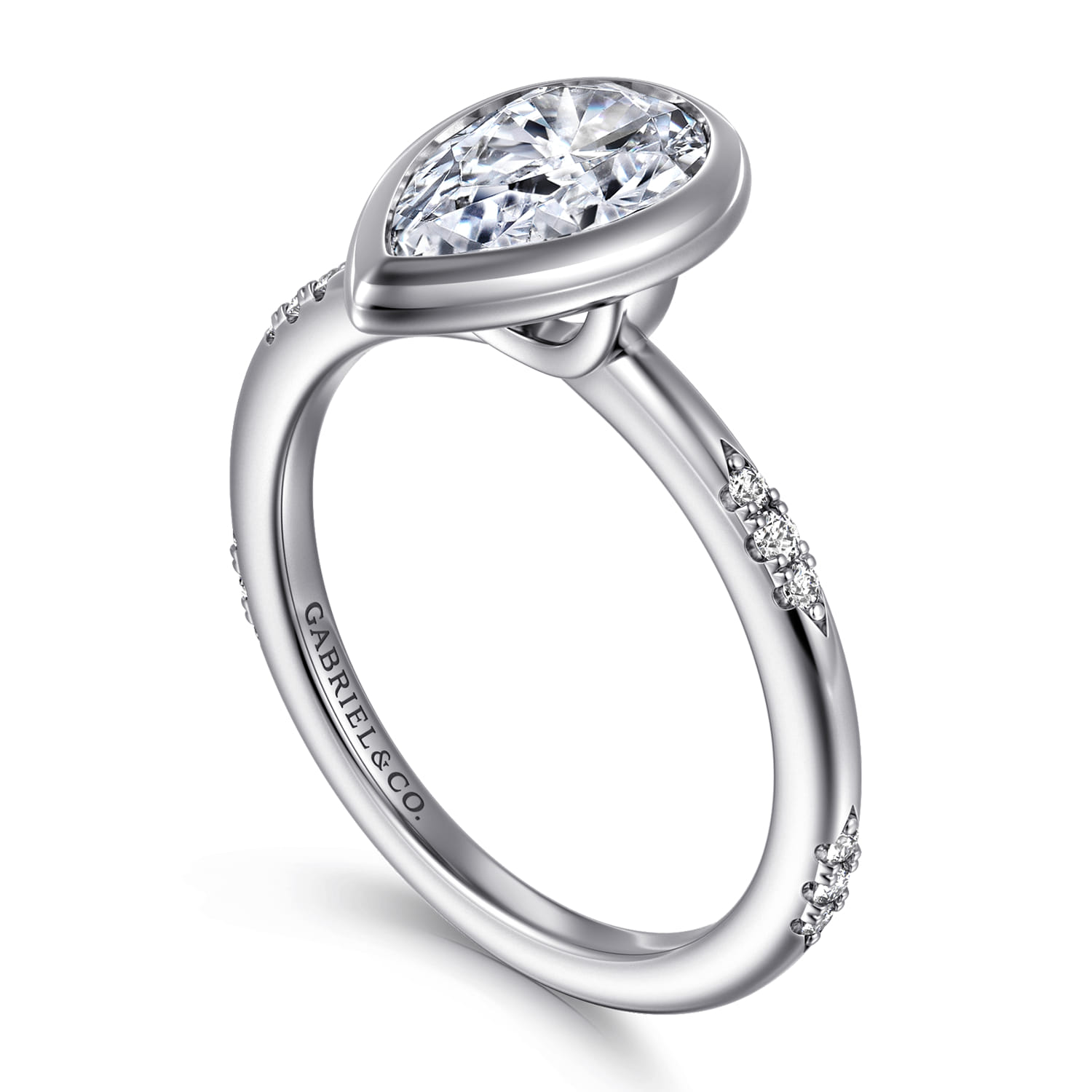 Aspen - 14K White Gold Bezel Set Pear Shape Diamond Engagement Ring - 0.09 ct - Shot 3