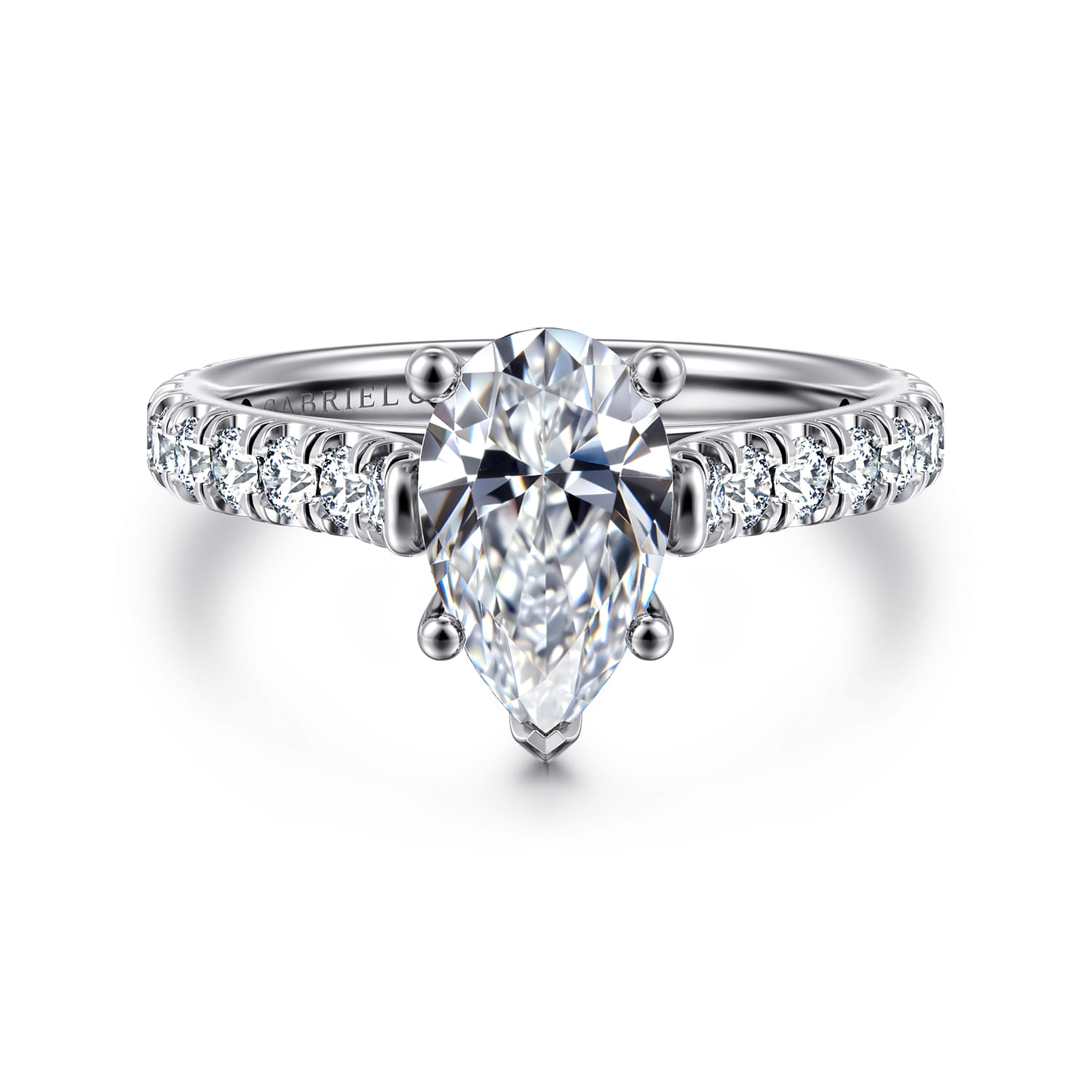 Luciole - 14K White Gold Pear Shape Diamond Engagement Ring - 0.6 ct - Shot 1