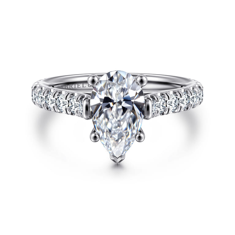 Luciole - 14K White Gold Pear Shape Diamond Engagement Ring - 0.6 ct - Shot 1