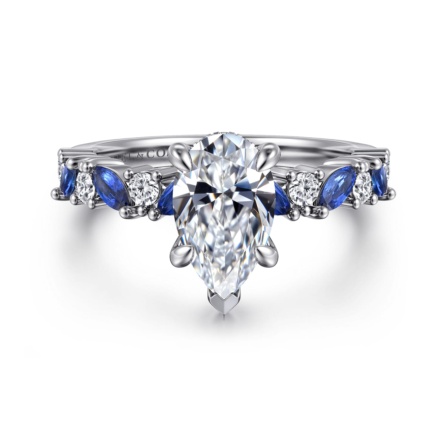 Damiana - 14K White Gold Pear Shape Sapphire and Diamond Engagement Ring - 0.3 ct - Shot 1