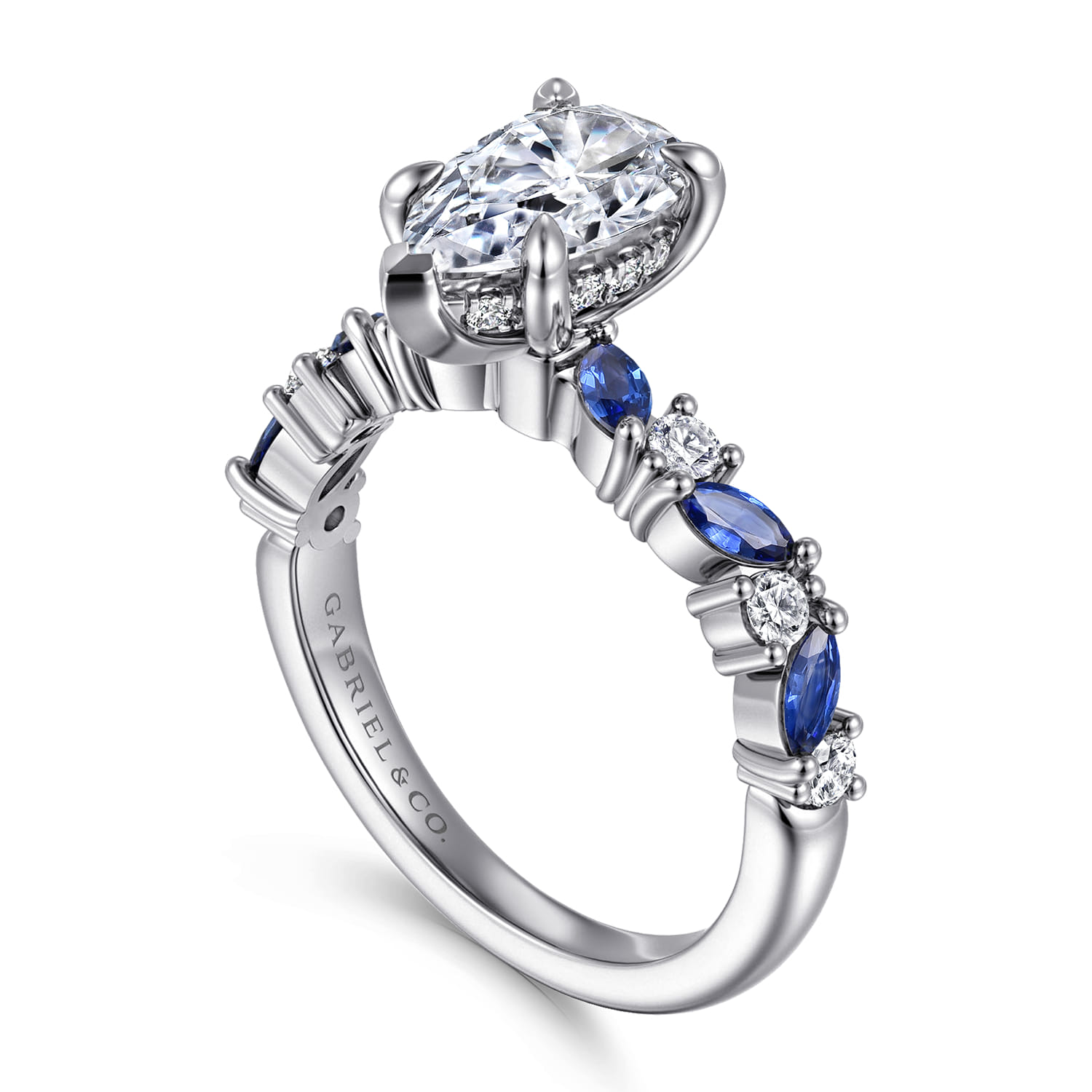 Damiana - 14K White Gold Pear Shape Sapphire and Diamond Engagement Ring - 0.3 ct - Shot 3