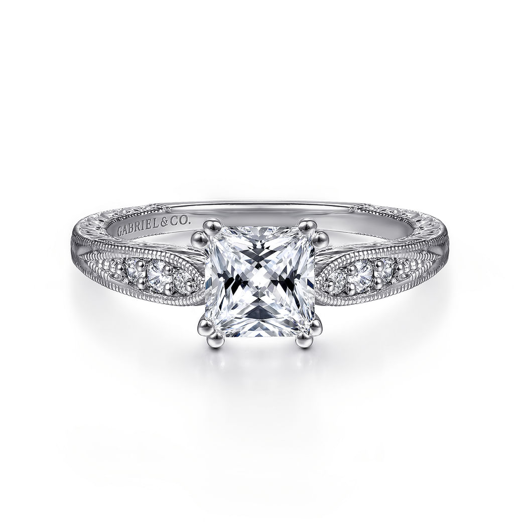 Princess Cut Straight Ring in 14k White Gold Gabriel Co