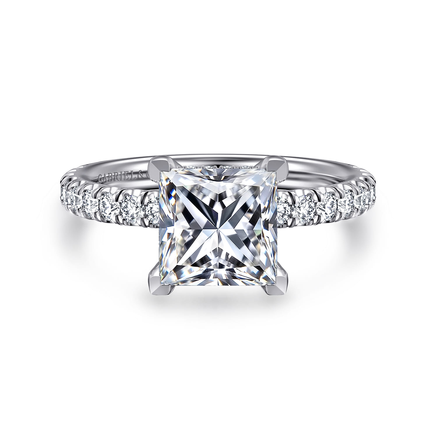Amira - 14K White Gold Princess Cut Diamond Engagement Ring - 0.52 ct - Shot 1