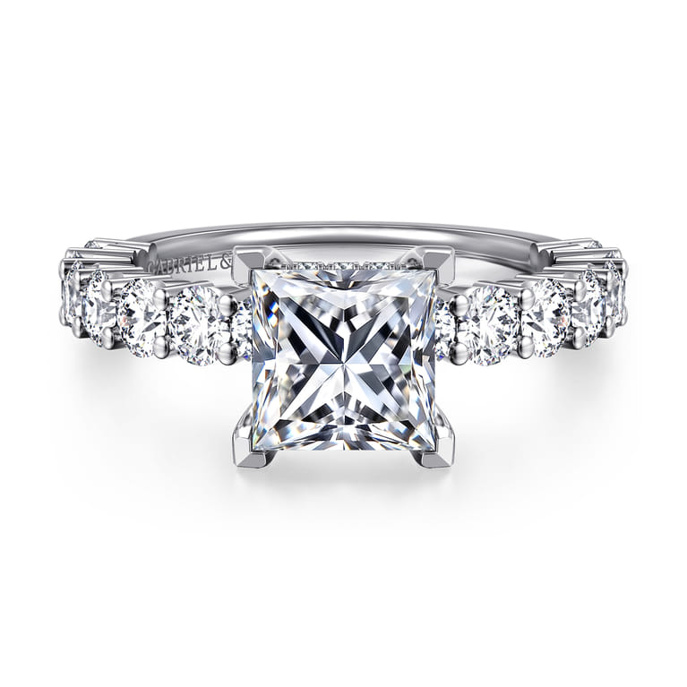 Brosnan - 14K White Gold Princess Cut Diamond Engagement Ring - 1.1 ct - Shot 1