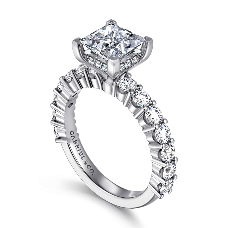 Brosnan - 14K White Gold Princess Cut Diamond Engagement Ring - 1.1 ct - Shot 3