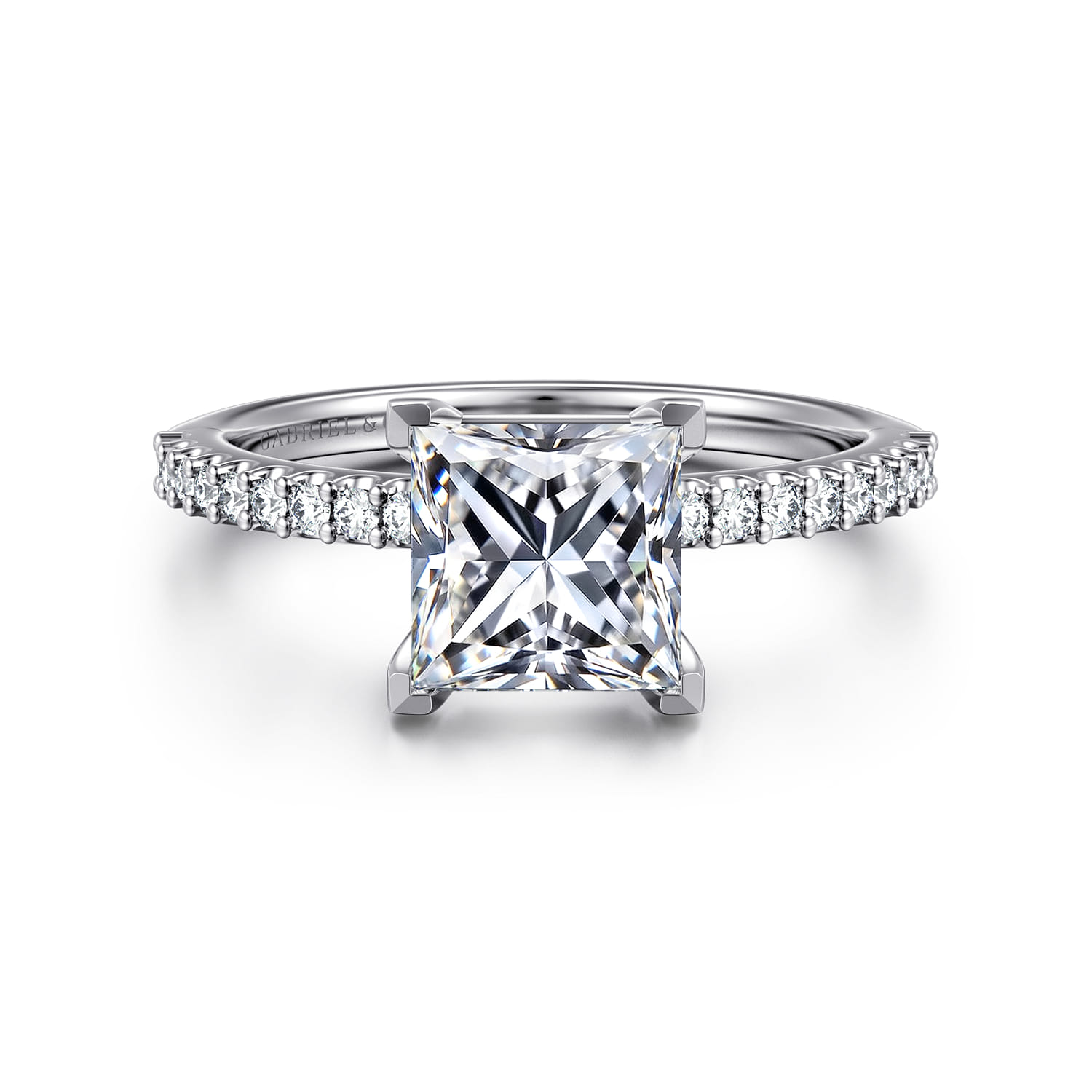 Amata - 14K White Gold Princess Cut Diamond Engagement Ring - 0.15 ct - Shot 1