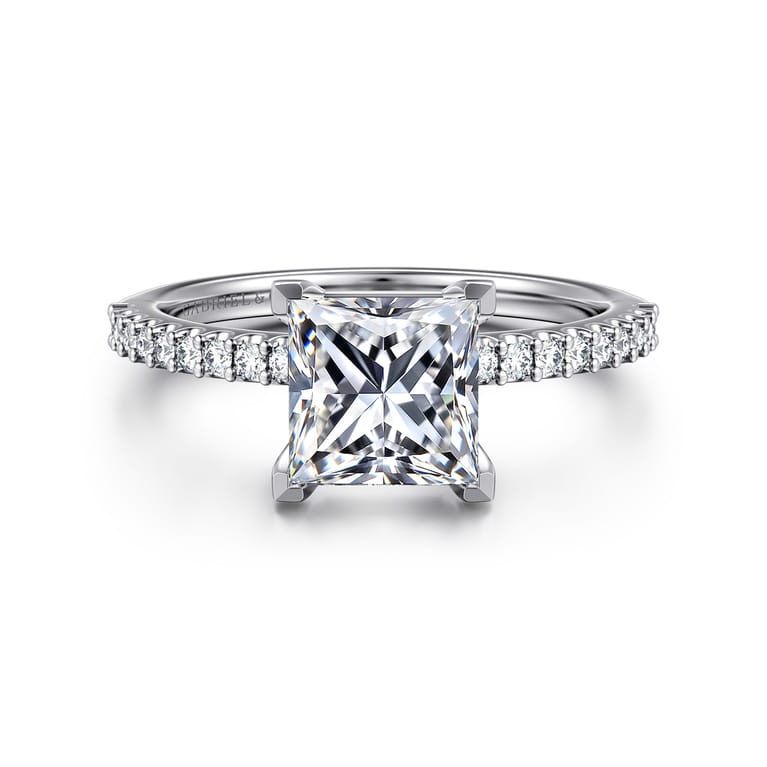 Amata - 14K White Gold Princess Cut Diamond Engagement Ring - 0.15 ct - Shot 1
