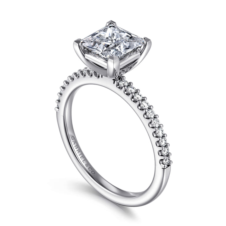 Amata - 14K White Gold Princess Cut Diamond Engagement Ring - 0.15 ct - Shot 3