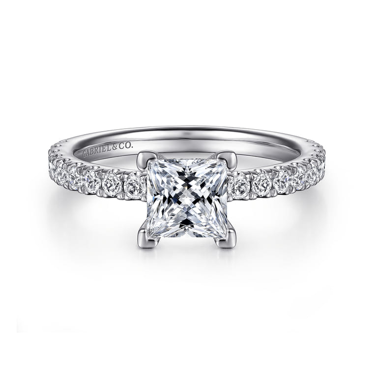 Ulani - 14K White Gold Princess Cut Diamond Engagement Ring - 0.5 ct - Shot 1