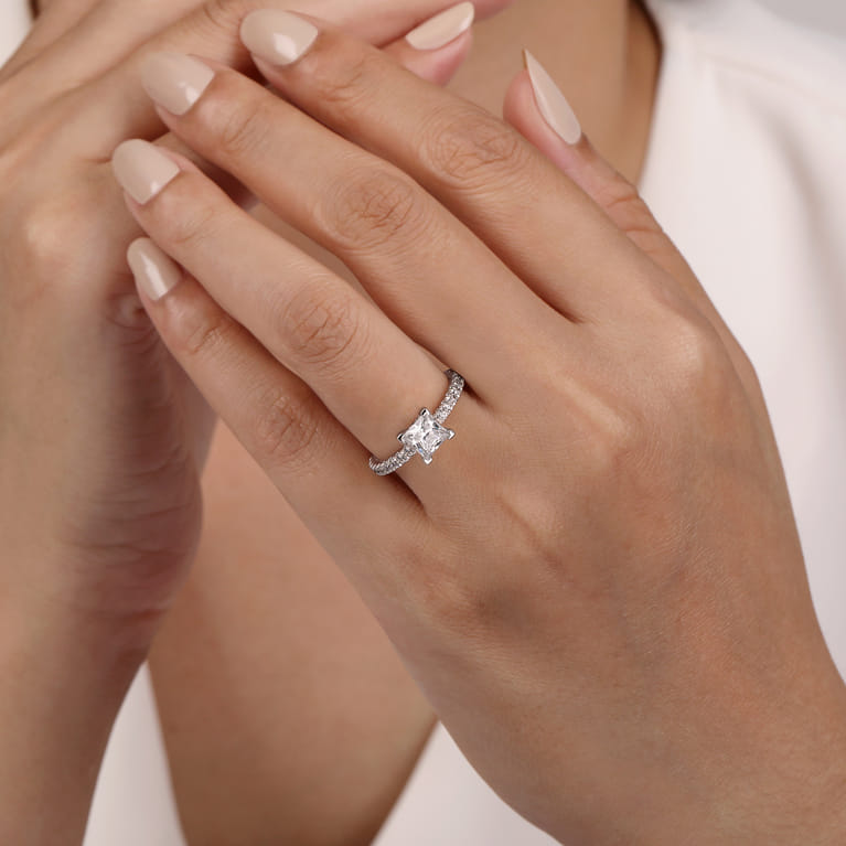 Ulani - 14K White Gold Princess Cut Diamond Engagement Ring - 0.5 ct - Shot 6
