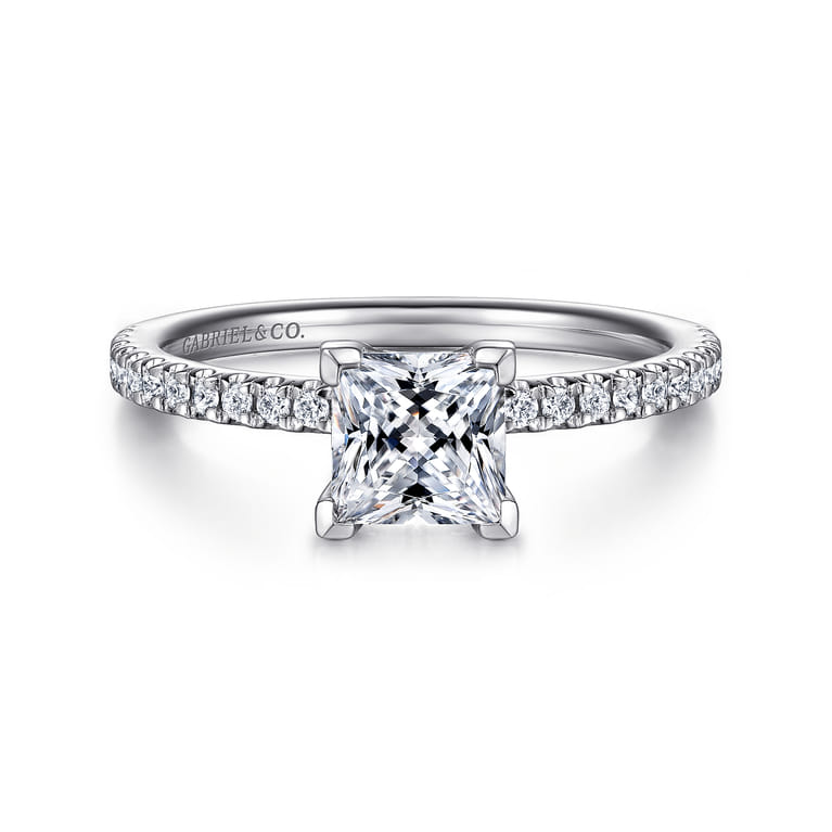 Evelyn - 14K White Gold Princess Cut Diamond Engagement Ring - 0.18 ct - Shot 1