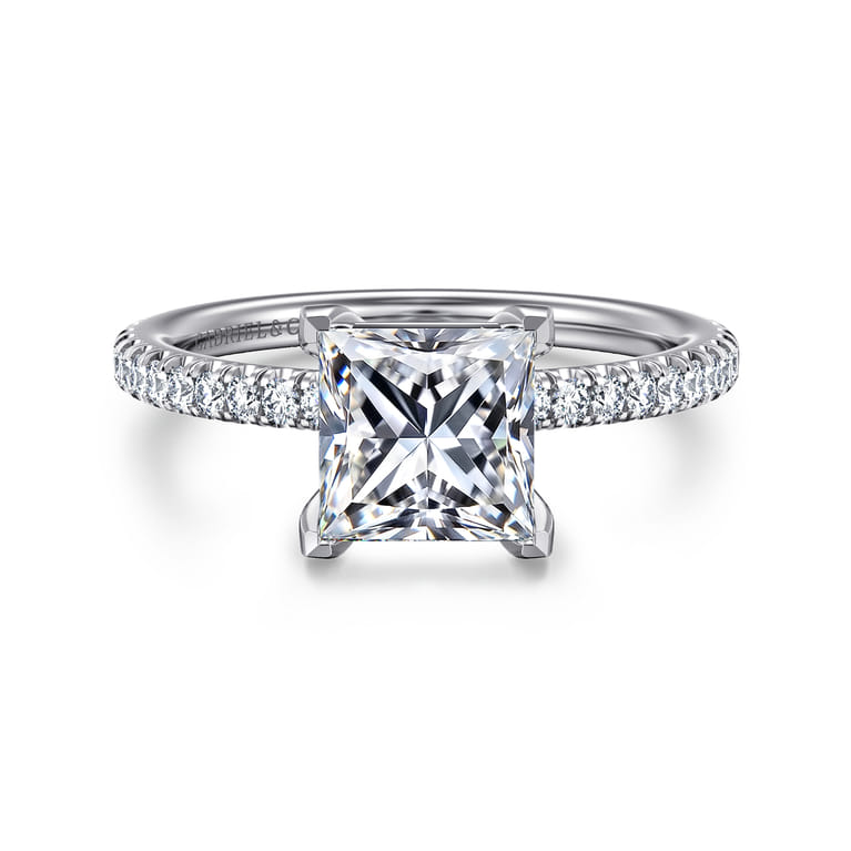 Evelyn - 14K White Gold Princess Cut Diamond Engagement Ring - 0.18 ct - Shot 1