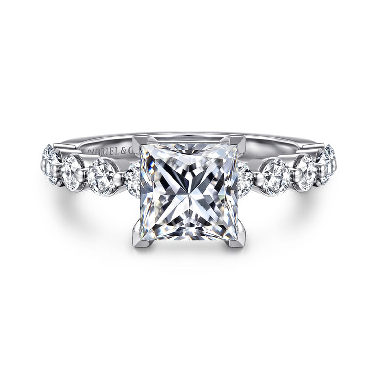 Silvey - 14K White Gold Princess Cut Single Prong Diamond Engagement Ring - 0.7 ct - Shot 1