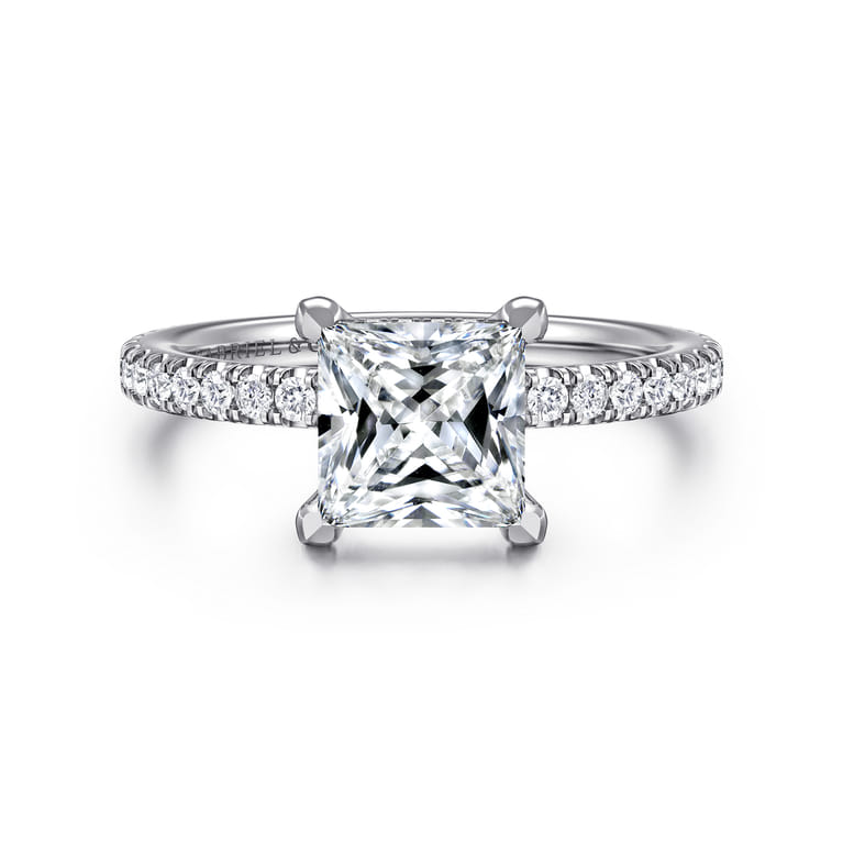 Alisa - 14K White Gold Princess Cut Diamond Engagement Ring - 0.5 ct - Shot 1