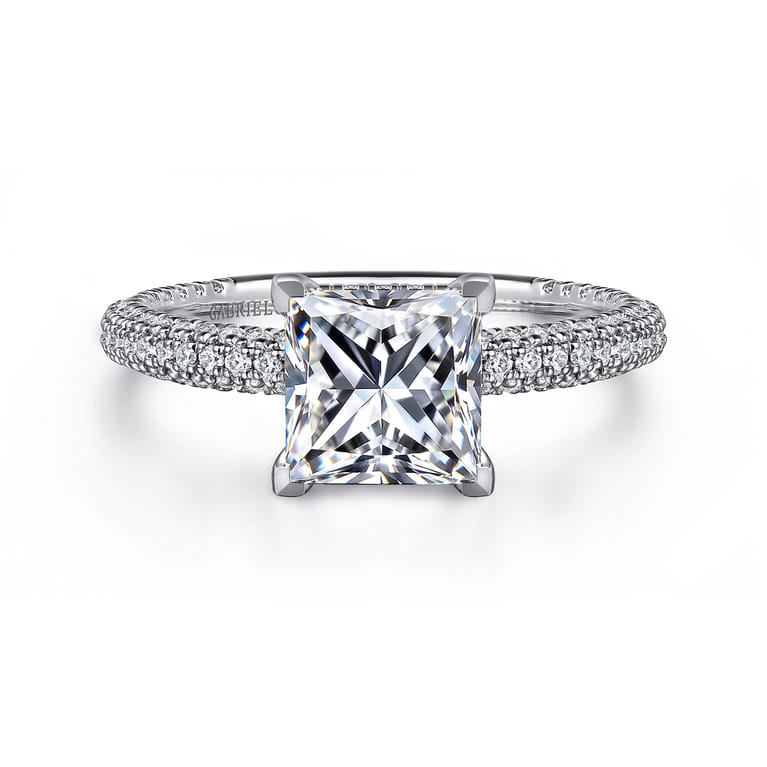 Alinna - 14K White Gold Princess Cut Diamond Engagement Ring - 0.65 ct - Shot 1