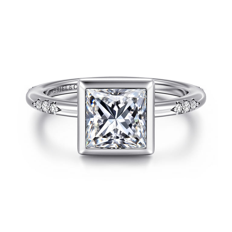 Aspen - 14K White Gold Bezel Set Princess Cut Diamond Engagement Ring - 0.09 ct - Shot 1