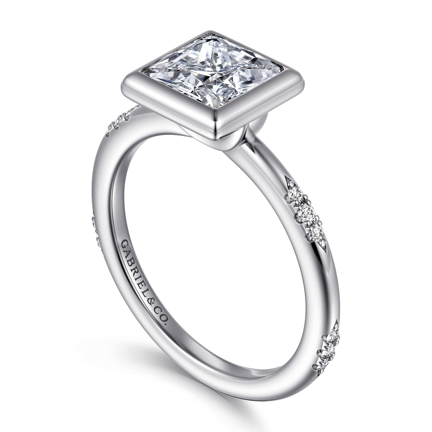 Aspen - 14K White Gold Bezel Set Princess Cut Diamond Engagement Ring - 0.09 ct - Shot 3