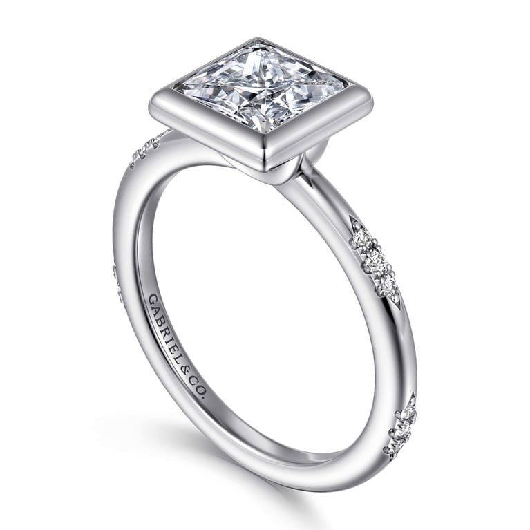 Aspen - 14K White Gold Bezel Set Princess Cut Diamond Engagement Ring - 0.09 ct - Shot 3
