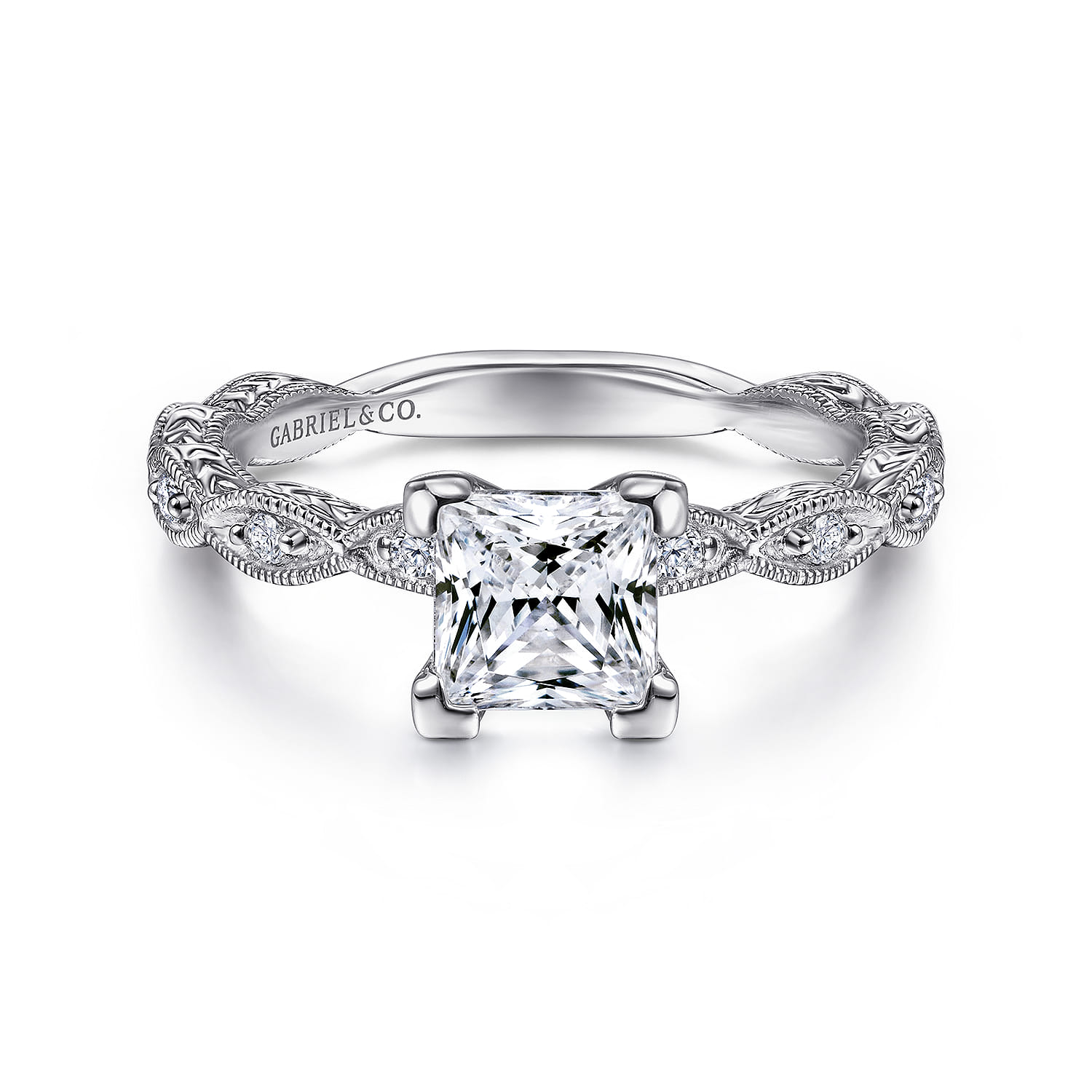 Sadie - 14K White Gold Princess Cut Diamond Engagement Ring - 0.12 ct - Shot 1