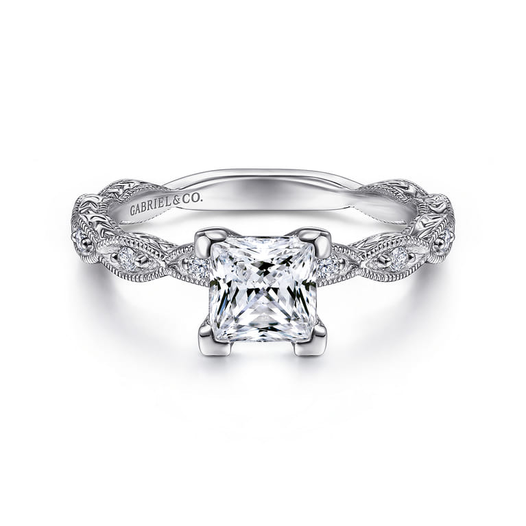 Sadie - 14K White Gold Princess Cut Diamond Engagement Ring - 0.12 ct - Shot 1