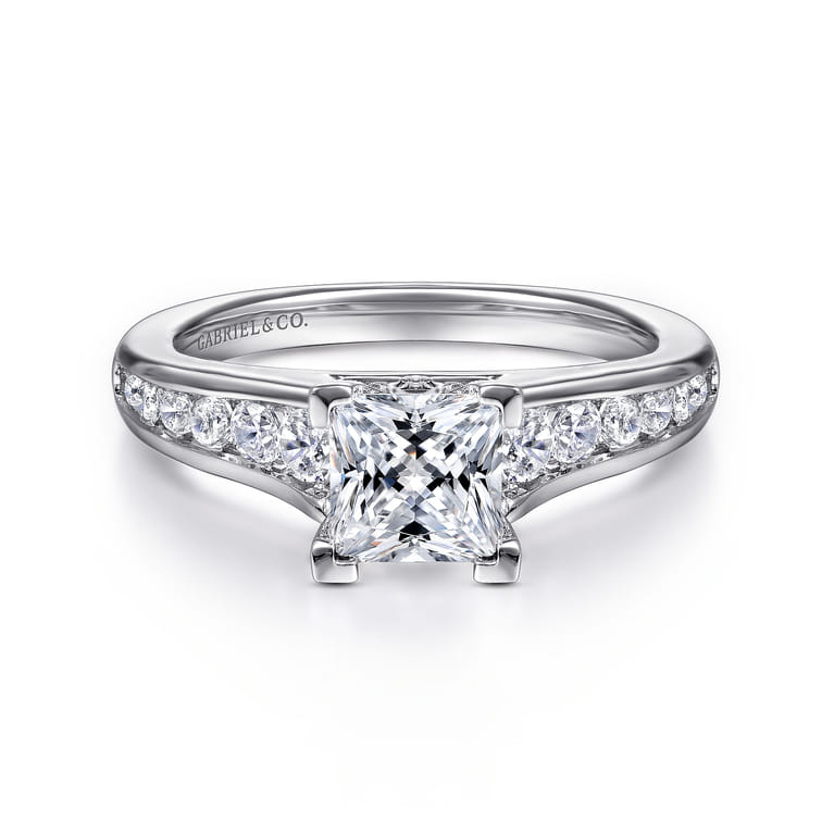 Nicola - 14K White Gold Princess Cut Diamond Channel Set Engagement Ring - 0.46 ct - Shot 1