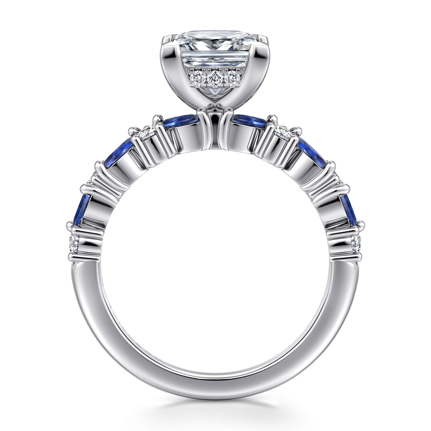 Damiana - 14K White Gold Princess Cut Sapphire and Diamond Engagement Ring - 0.3 ct - Shot 2