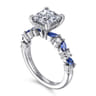 Damiana - 14K White Gold Princess Cut Sapphire and Diamond Engagement Ring - 0.3 ct