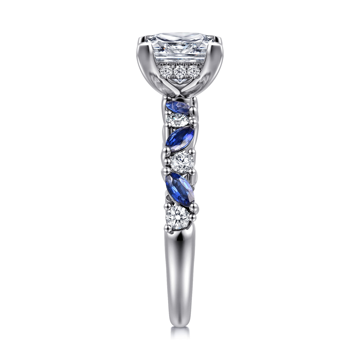 Damiana - 14K White Gold Princess Cut Sapphire and Diamond Engagement Ring - 0.3 ct - Shot 4