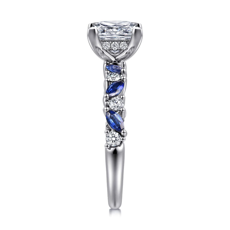 Damiana - 14K White Gold Princess Cut Sapphire and Diamond Engagement Ring - 0.3 ct - Shot 4