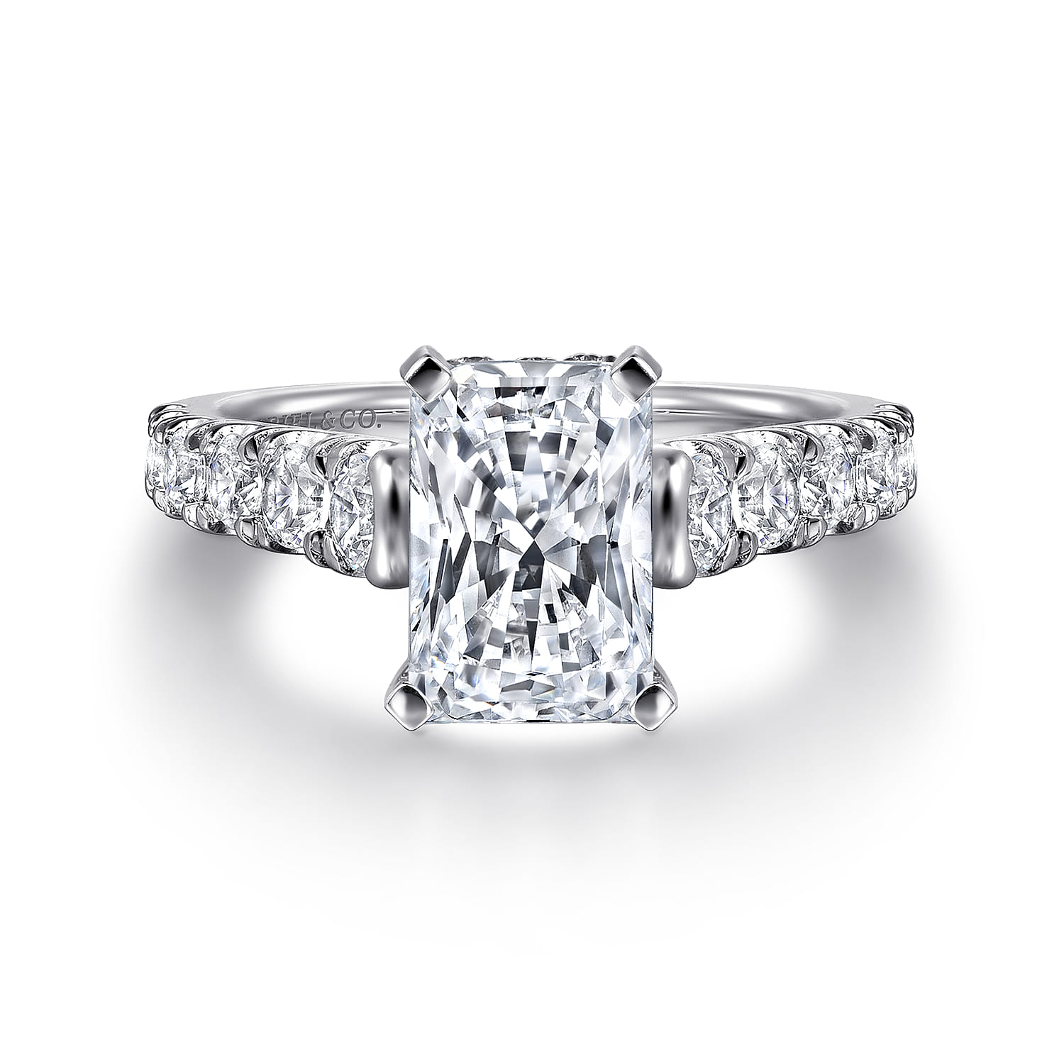 Piper - 14K White Gold Rectangular Radiant Cut Diamond Engagement Ring - 0.78 ct - Shot 1