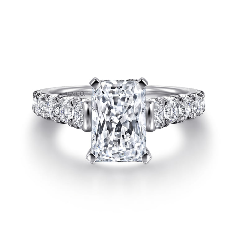 Piper - 14K White Gold Rectangular Radiant Cut Diamond Engagement Ring - 0.78 ct - Shot 1