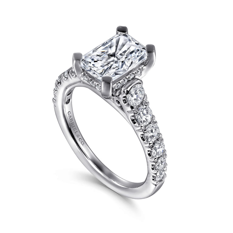 Piper - 14K White Gold Rectangular Radiant Cut Diamond Engagement Ring - 0.78 ct - Shot 3