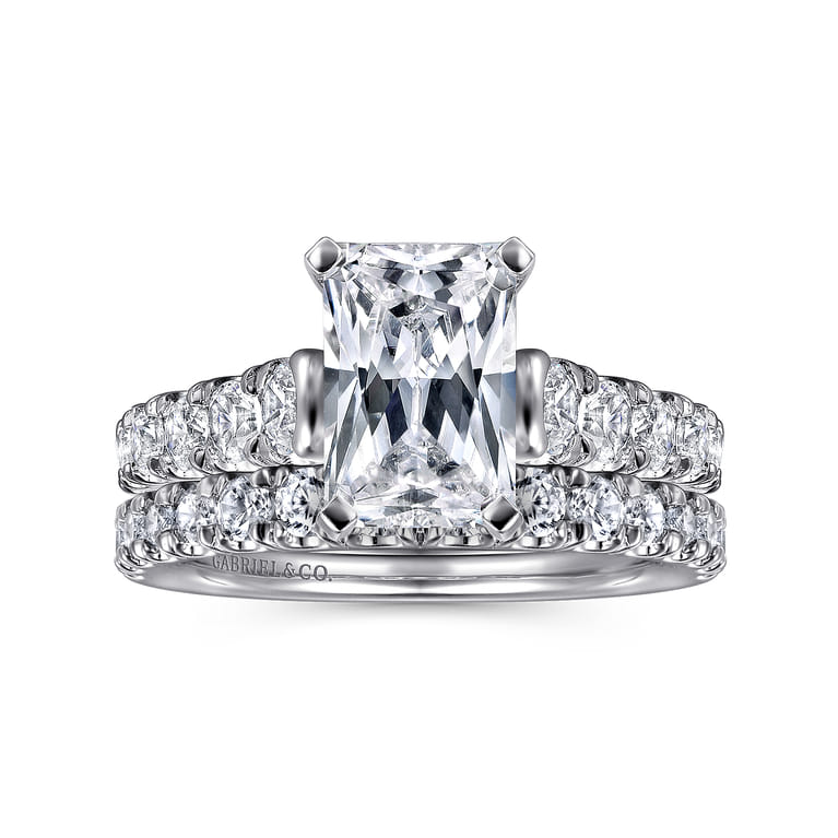 Piper - 14K White Gold Rectangular Radiant Cut Diamond Engagement Ring - 0.78 ct - Shot 4