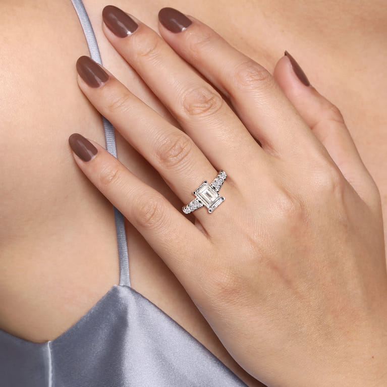 Piper - 14K White Gold Rectangular Radiant Cut Diamond Engagement Ring - 0.78 ct - Shot 6