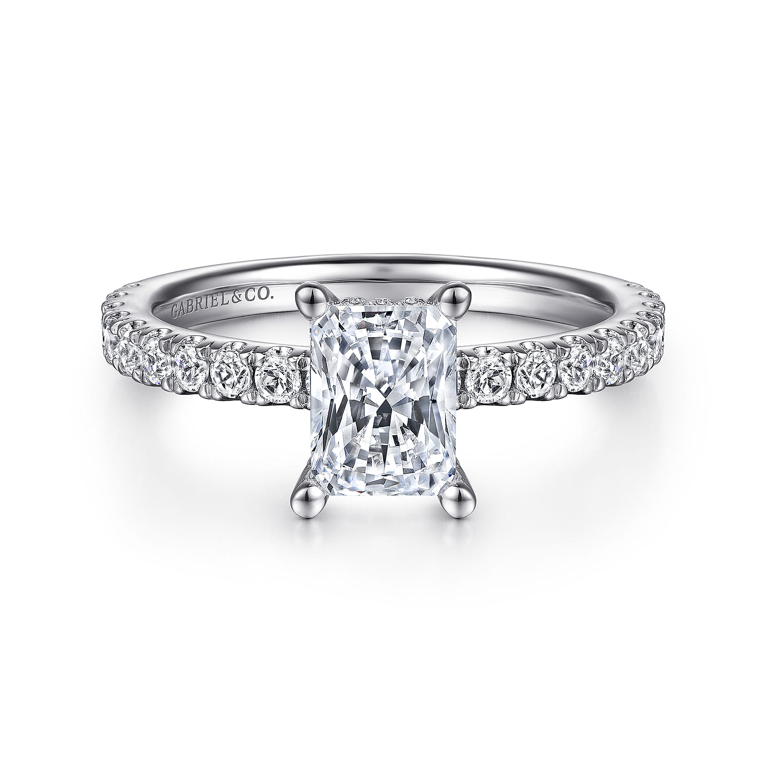 Ulani - 14K White Gold Rectangular Radiant Cut Diamond Engagement Ring - 0.5 ct - Shot 1