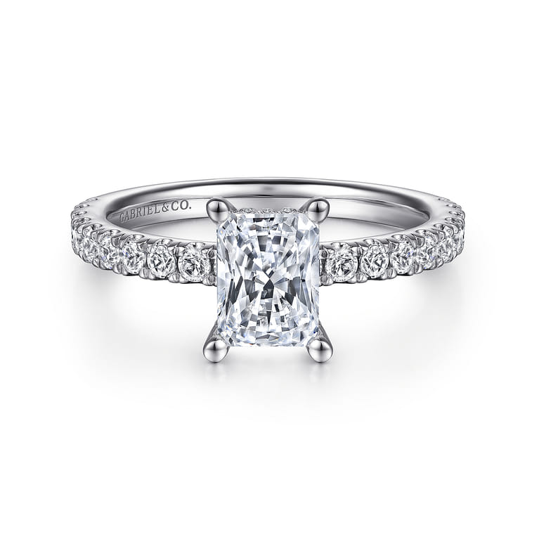 Ulani - 14K White Gold Rectangular Radiant Cut Diamond Engagement Ring - 0.5 ct - Shot 1