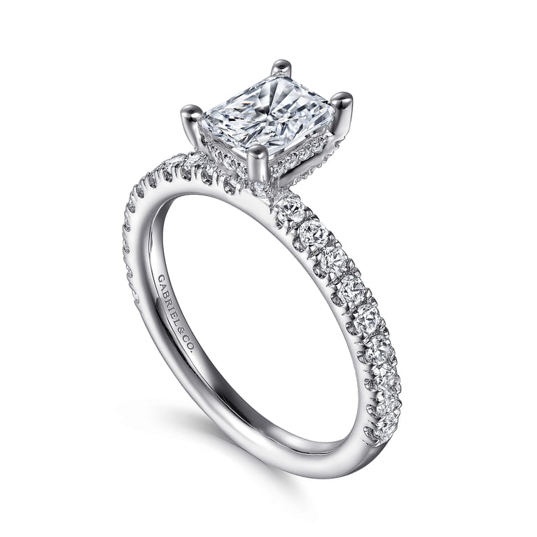 Ulani - 14K White Gold Rectangular Radiant Cut Diamond Engagement Ring - 0.5 ct - Shot 3