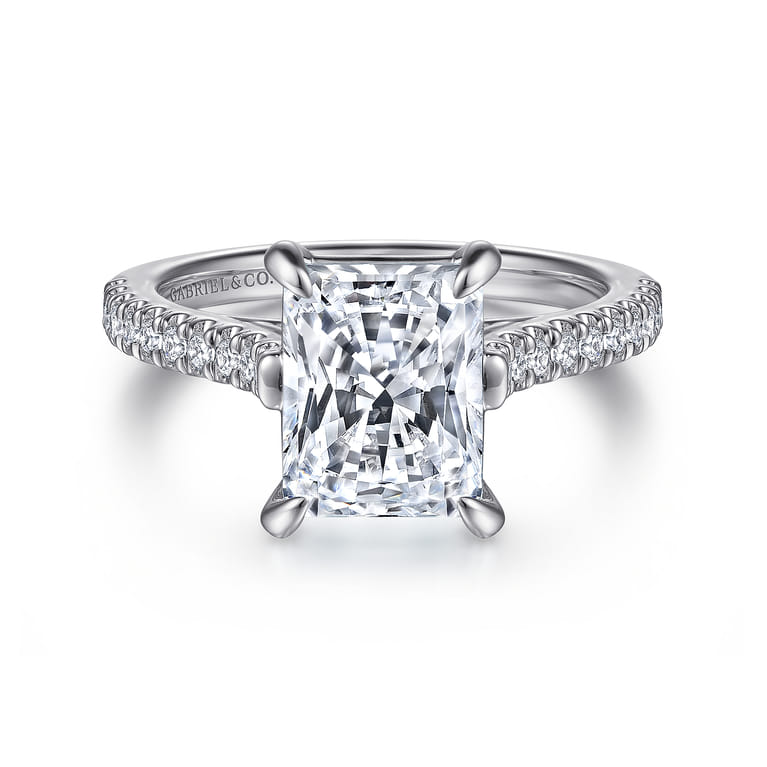 Shayanne - 14K White Gold Rectangular Radiant Cut Diamond Engagement Ring - 0.25 ct - Shot 1
