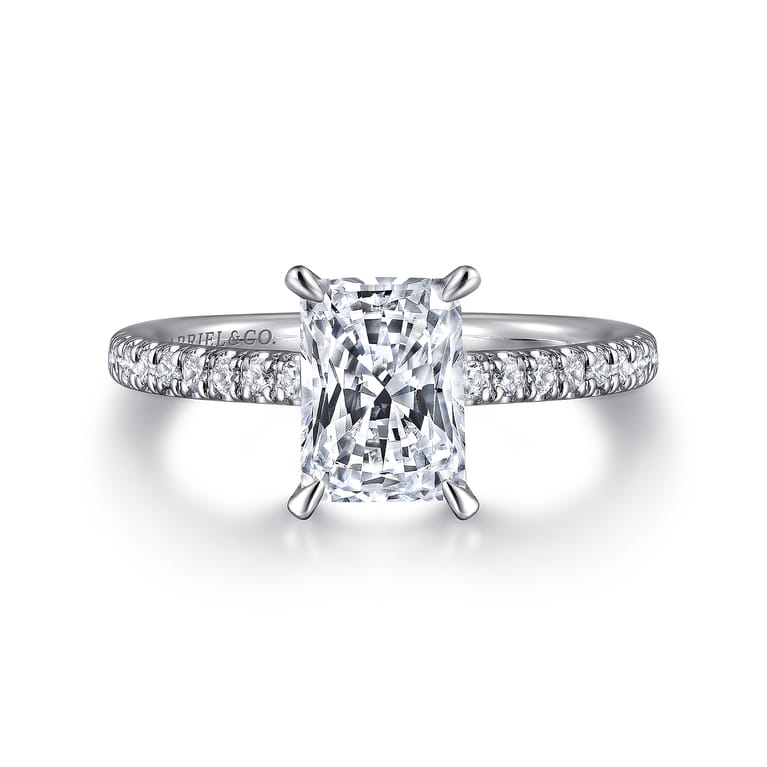 Franka - 14K White Gold Rectangular Radiant Cut Hidden Halo Diamond Engagement Ring - 0.3 ct - Shot 1