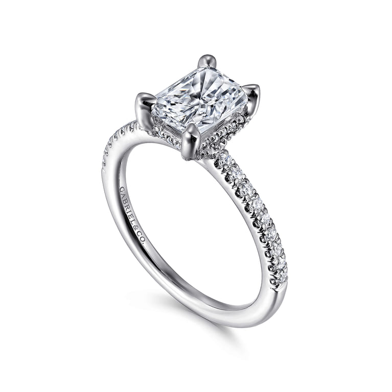 Franka - 14K White Gold Rectangular Radiant Cut Hidden Halo Diamond Engagement Ring - 0.3 ct - Shot 3
