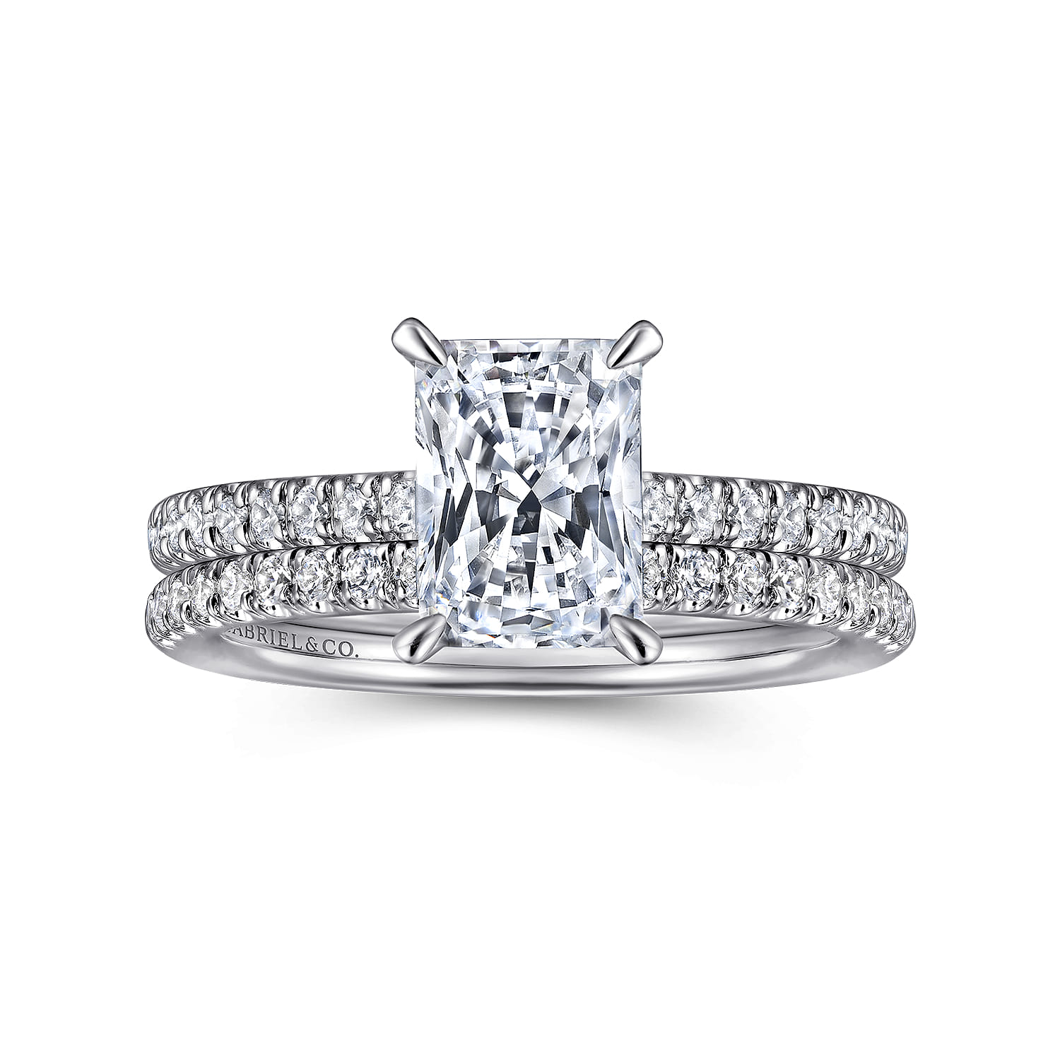 Franka - 14K White Gold Rectangular Radiant Cut Hidden Halo Diamond Engagement Ring - 0.3 ct - Shot 4
