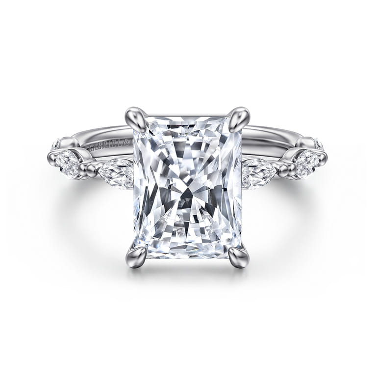 Caitte - 14K White Gold Radiant Cut Double Prong Diamond Engagement Ring - 0.5 ct - Shot 1