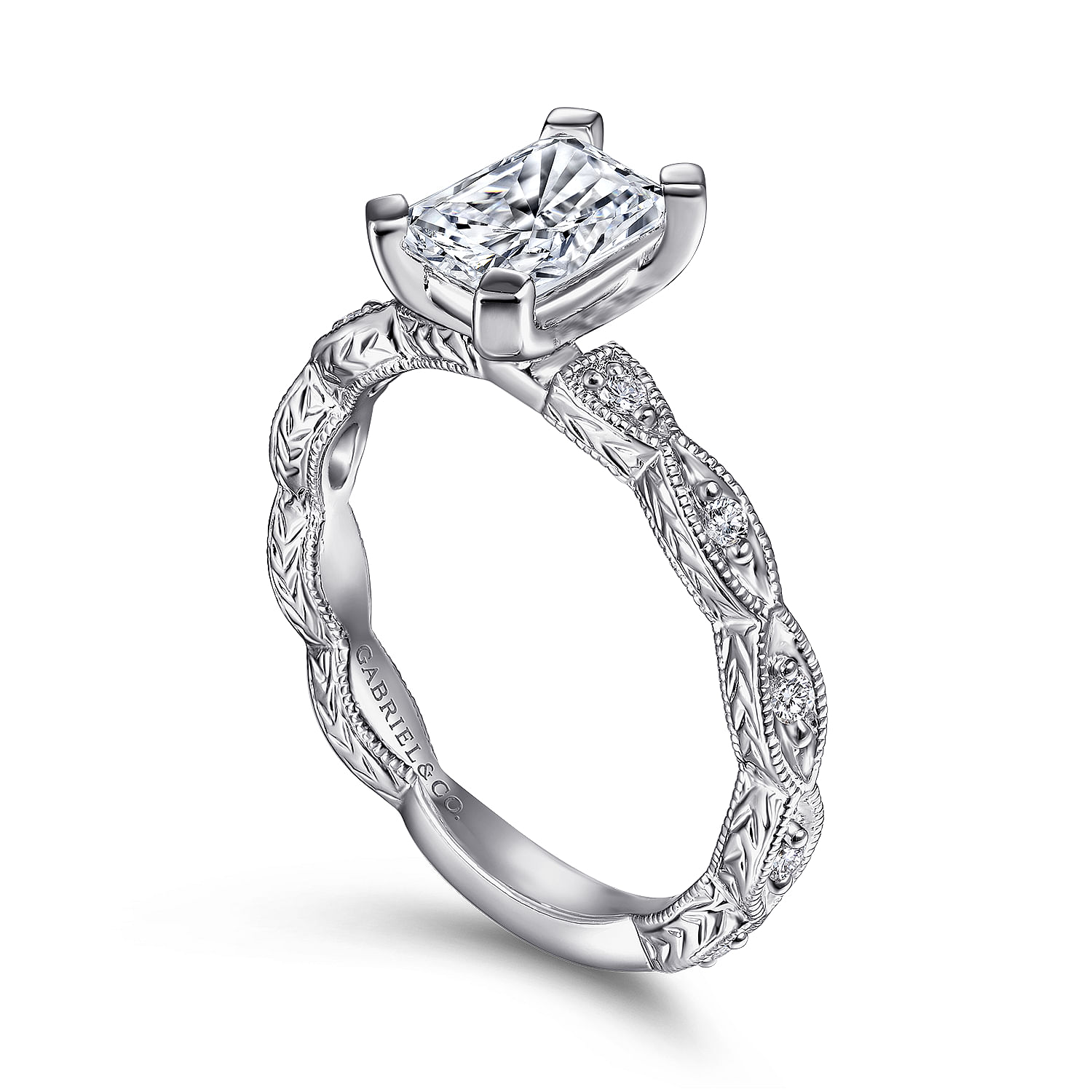 Sadie - 14K White Gold Rectangular Radiant Cut Diamond Engagement Ring - 0.12 ct - Shot 3