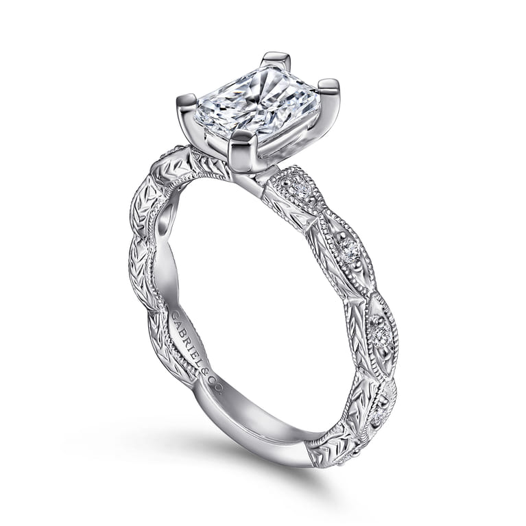 Sadie - 14K White Gold Rectangular Radiant Cut Diamond Engagement Ring - 0.12 ct - Shot 3