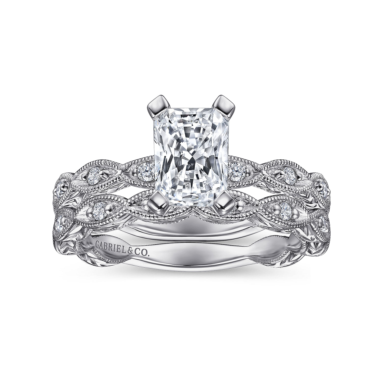 Sadie - 14K White Gold Rectangular Radiant Cut Diamond Engagement Ring - 0.12 ct - Shot 4