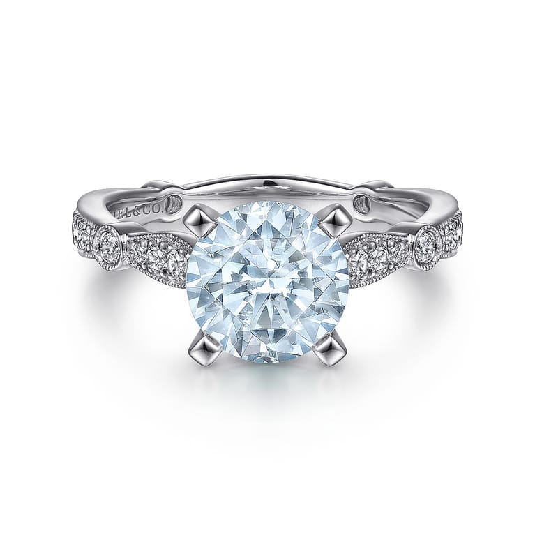 Aretha - 14K White Gold Straight Round Aquamarine and Diamond Engagement Ring - 0.36 ct - Shot 1