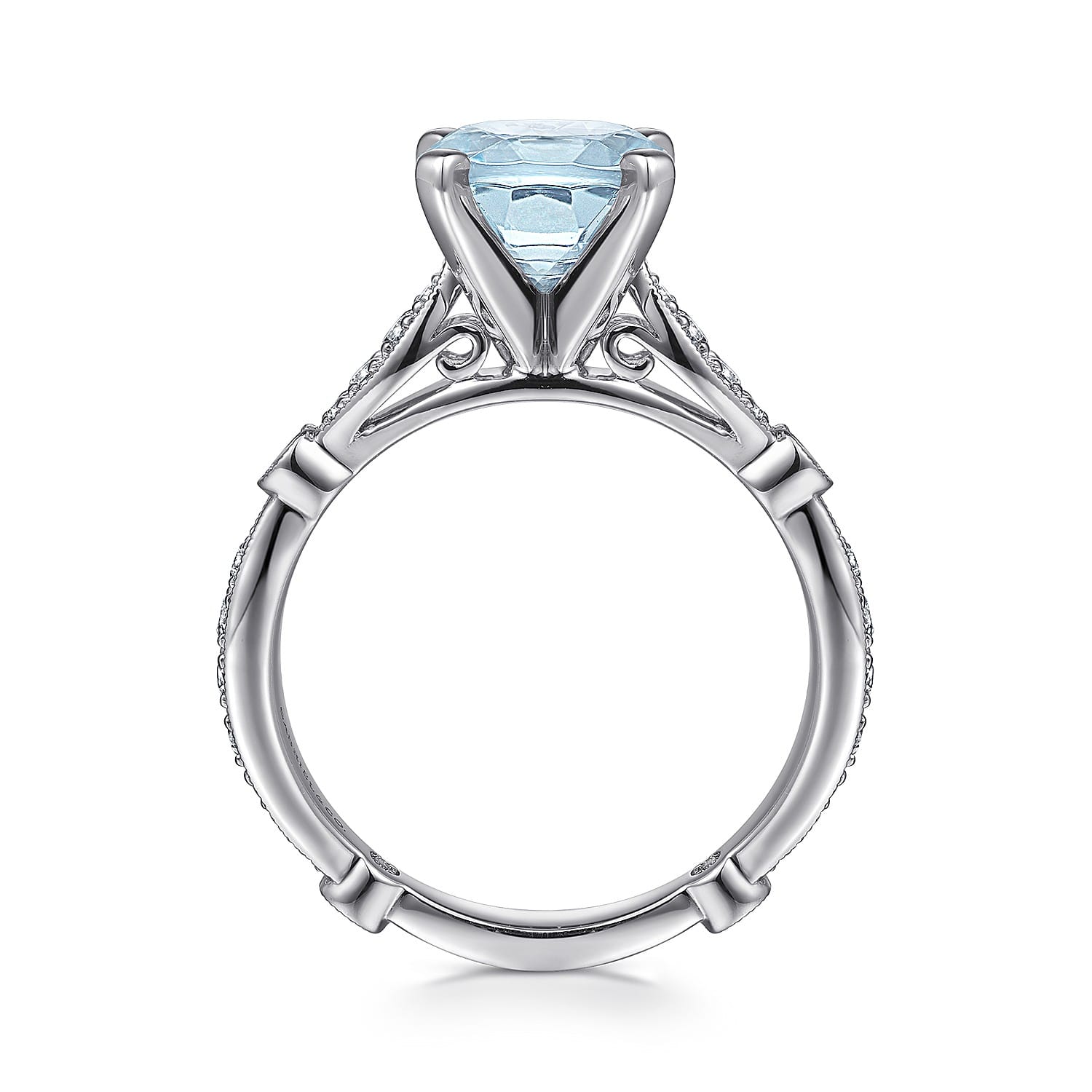 Aretha - 14K White Gold Straight Round Aquamarine and Diamond Engagement Ring - 0.36 ct - Shot 2