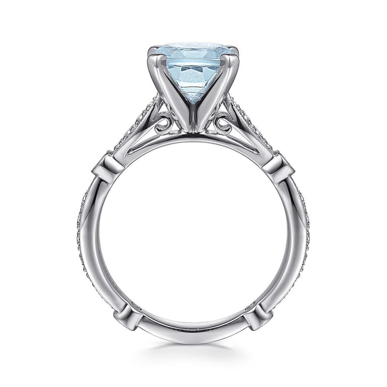 Aretha - 14K White Gold Straight Round Aquamarine and Diamond Engagement Ring - 0.36 ct - Shot 2