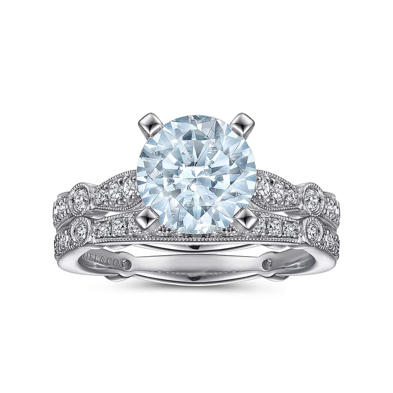 Aretha - 14K White Gold Straight Round Aquamarine and Diamond Engagement Ring - 0.36 ct - Shot 4